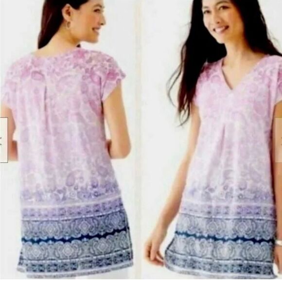 J. Jill Purple Pleated Cap Sleeve Linen Tunic - Picture 1 of 5